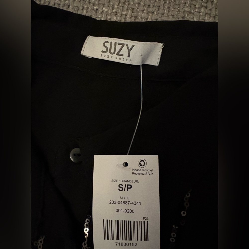 Suzy Shier Black Sheer Sequin Button-Down Dress – Size Small - Picture 4 of 10